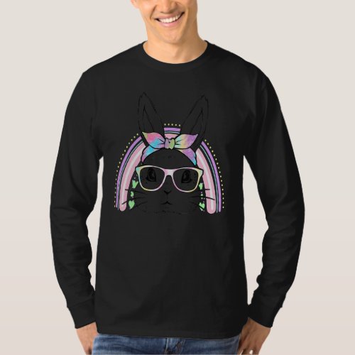 Easter Day Cute Bunny Face Tie Dye Glasses Rainbow T_Shirt