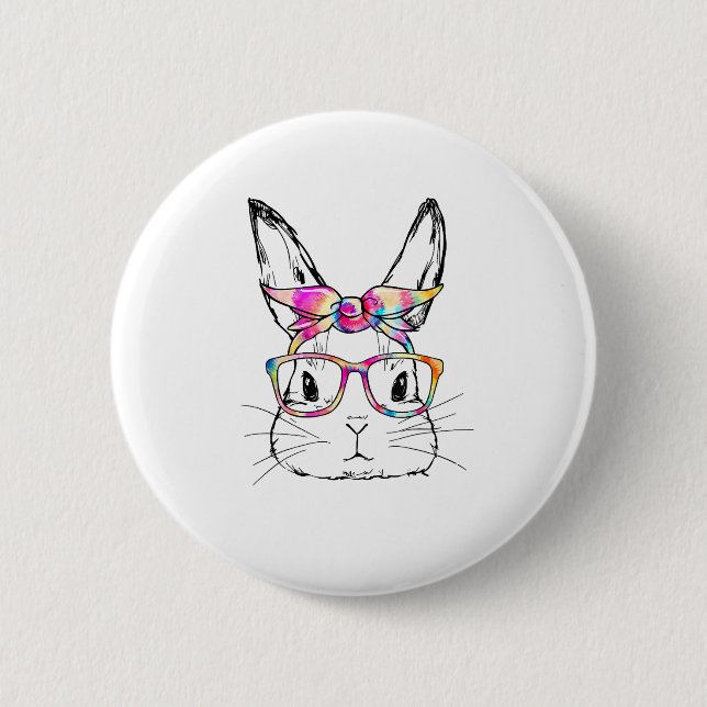 Easter Day Cute Bunny Face Tie Dye Glasses Womens  Button (Front)