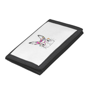 Easter Day Cute Bunny Face Tie Dye Glasses Womens Tri-fold Wallet