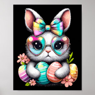 Easter Day Cute Rabbit Face Tie Dye Eggs Girls Bun Poster
