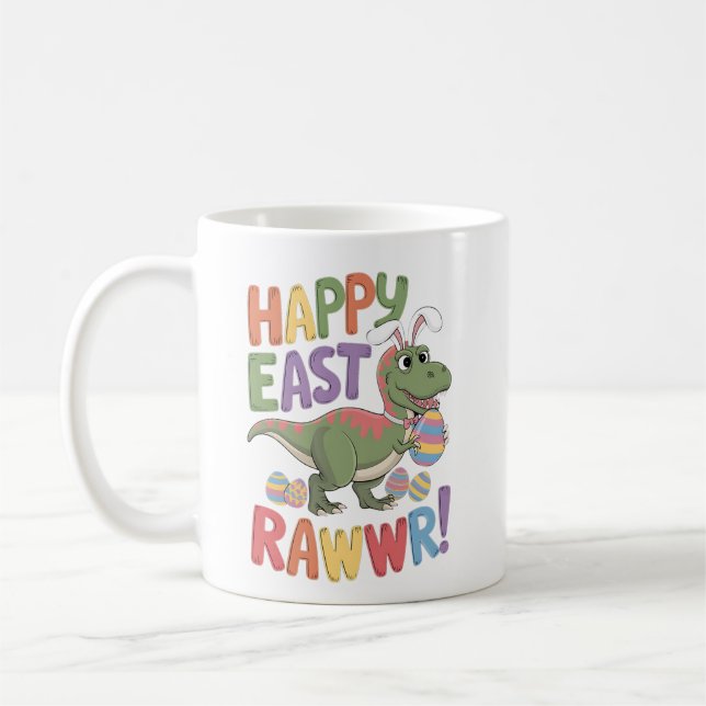 Easter Day Dinosaur Funny Happy Eastrawr T Rex Eas Coffee Mug (Left)