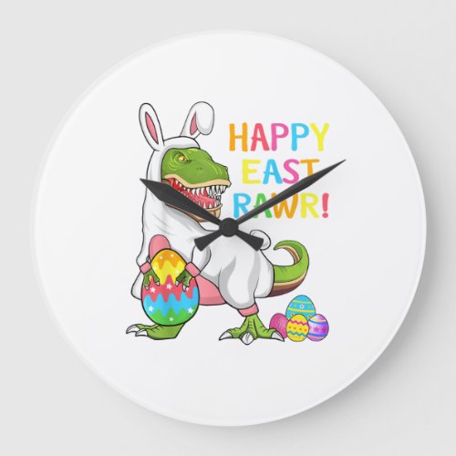 Easter Day Dinosaur Funny Happy Eastrawr T Rex Eas Large Clock