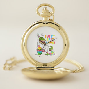 Easter Day Dinosaur Funny Happy Eastrawr T Rex Eas Pocket Watch