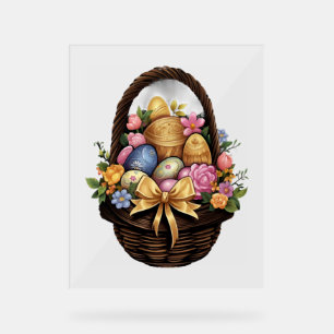 Easter Day Easter Basket Colorful Eggs Flowers Acrylic Sign