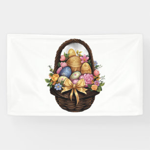 Easter Day Easter Basket Colorful Eggs Flowers Banner