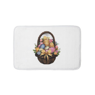 Easter Day Easter Basket Colorful Eggs Flowers Bath Mat