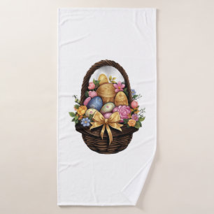 Easter Day Easter Basket Colorful Eggs Flowers Bath Towel