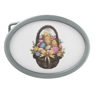 Easter Day Easter Basket Colorful Eggs Flowers Belt Buckle