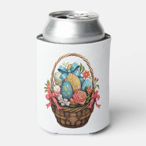 Easter Day Easter Basket Colorful Eggs Flowers   Can Cooler