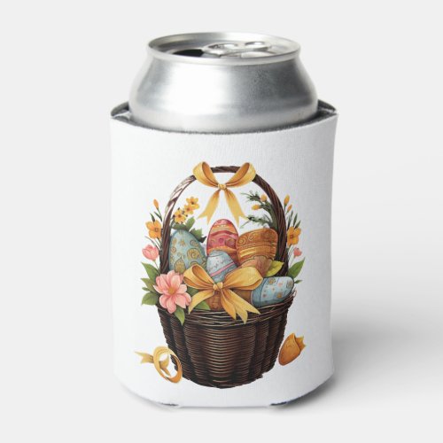 Easter Day Easter Basket Colorful Eggs Flowers Can Cooler