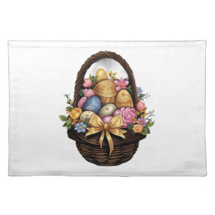 Easter Day Easter Basket Colorful Eggs Flowers  Cloth Placemat