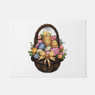 Easter Day Easter Basket Colorful Eggs Flowers Doormat