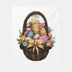 Easter Day Easter Basket Colorful Eggs Flowers Fleece Blanket