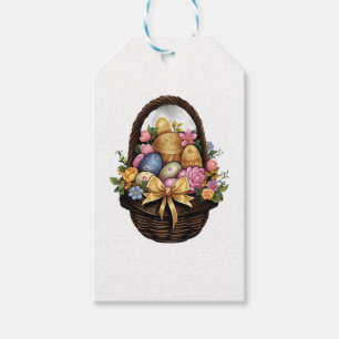 Easter Day Easter Basket Colorful Eggs Flowers Gift Tags