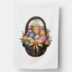 Easter Day Easter Basket Colorful Eggs Flowers House Flag