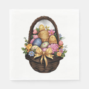 Easter Day Easter Basket Colorful Eggs Flowers Napkins