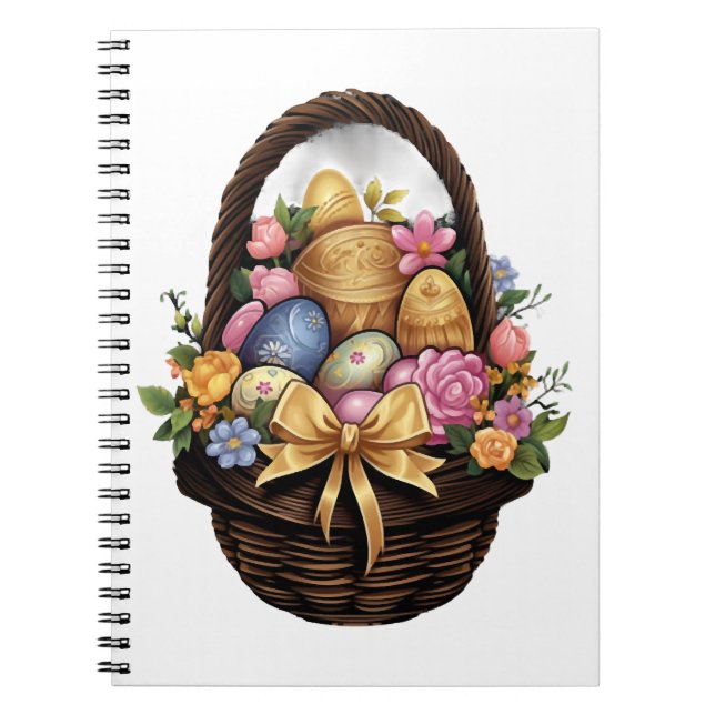 Easter Day Easter Basket Colorful Eggs Flowers  Notebook (Front)