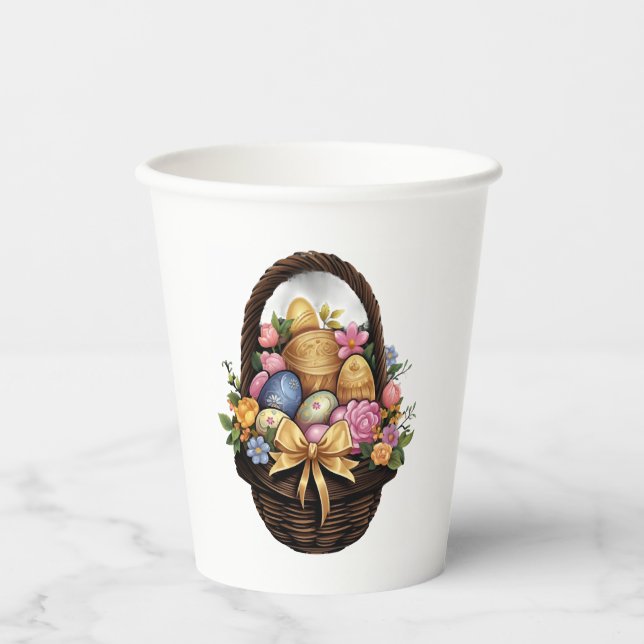 Easter Day Easter Basket Colorful Eggs Flowers  Paper Cups (Front)