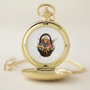 Easter Day Easter Basket Colorful Eggs Flowers  Pocket Watch