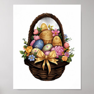 Easter Day Easter Basket Colorful Eggs Flowers Poster