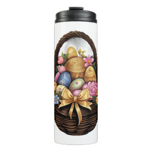 Easter Day Easter Basket Colorful Eggs Flowers Thermal Tumbler