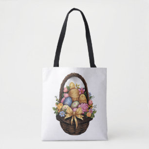 Easter Day Easter Basket Colorful Eggs Flowers Tote Bag