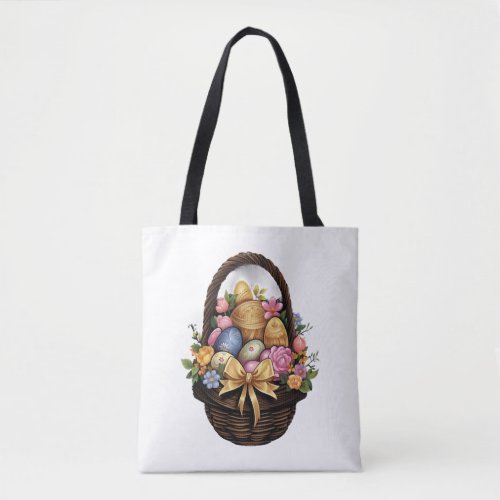 Easter Day Easter Basket Colorful Eggs Flowers  Tote Bag