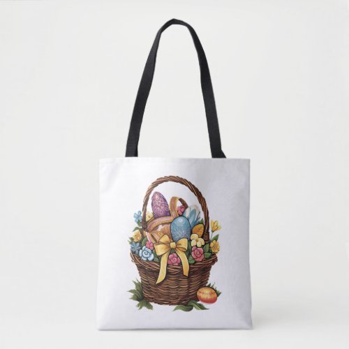 Easter Day Easter Basket Colorful Eggs Flowers    Tote Bag