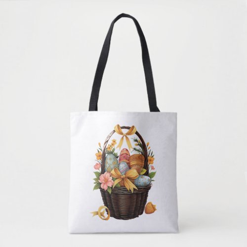 Easter Day Easter Basket Colorful Eggs Flowers Tote Bag