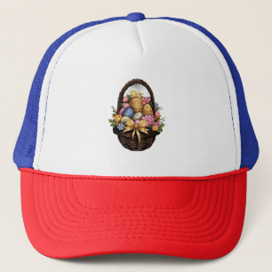 Easter Day Easter Basket Colorful Eggs Flowers Trucker Hat
