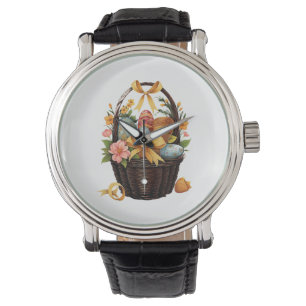 Easter Day Easter Basket Colorful Eggs Flowers Watch