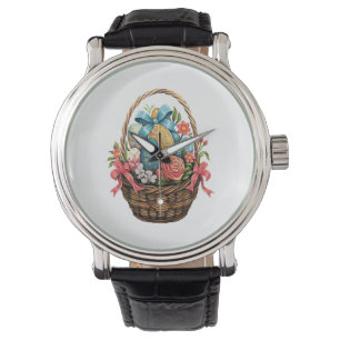 Easter Day Easter Basket Colorful Eggs Flowers Watch