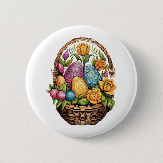 Easter Day Easter Egg Basket Mandala Art Egg Hunt  Button (Front)