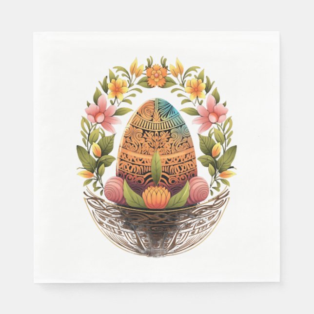 Easter Day Easter Egg Basket Mandala Art Egg Hunt  Napkins (Front)