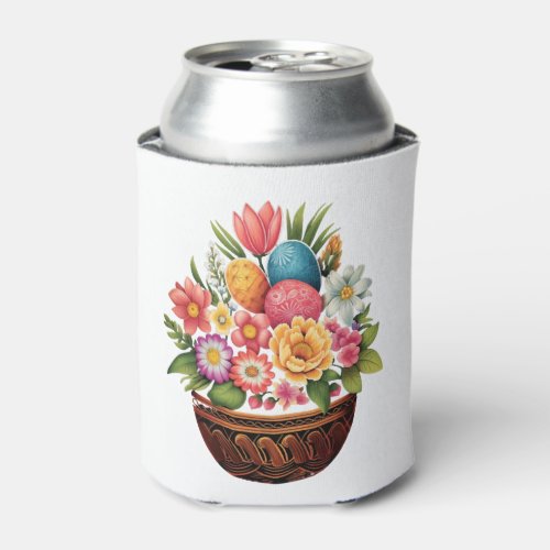 Easter Day Easter Egg Basket Spring Flowers Can Cooler