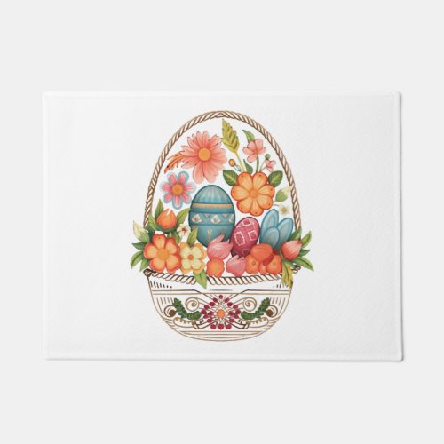 Easter Day Easter Egg Basket Spring Flowers   Doormat