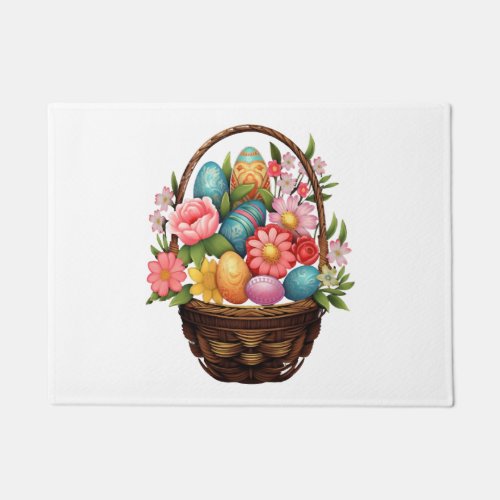 Easter Day Easter Egg Basket Spring Flowers    Doormat