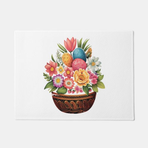 Easter Day Easter Egg Basket Spring Flowers Doormat