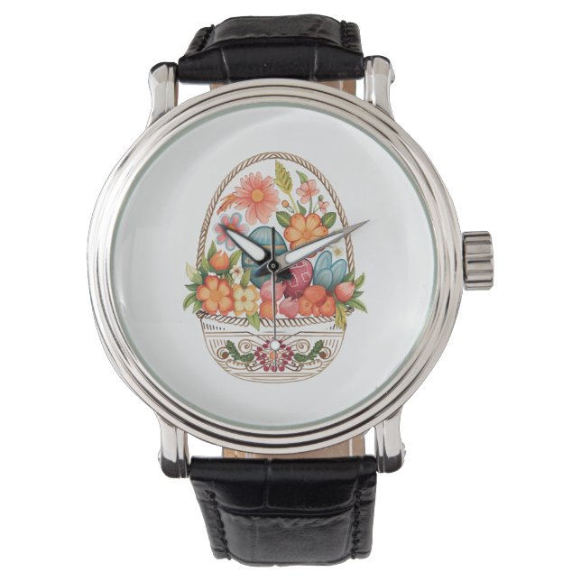 Easter Day Easter Egg Basket Spring Flowers   Watch (Front)
