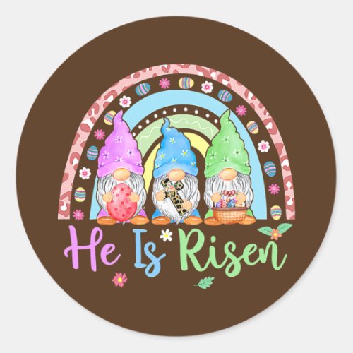 Easter Day For Christian He Is Risen Gnomes Girl Classic Round Sticker