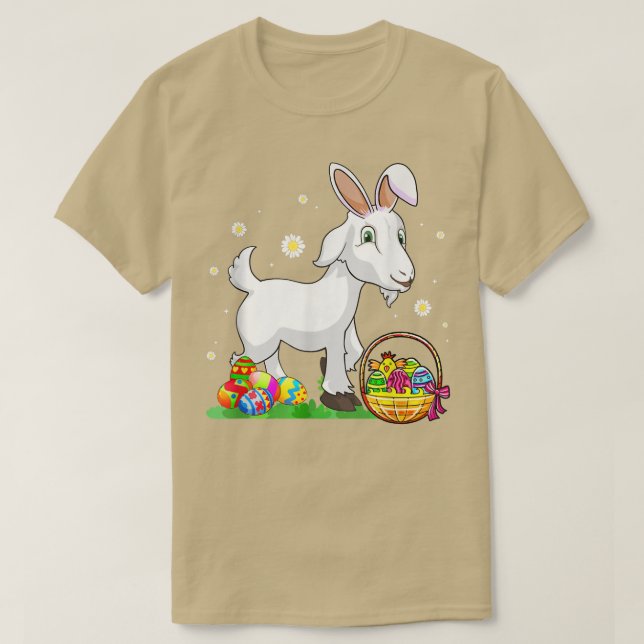 Easter Day Goat Bunny Ears Eggs Hunting Basket Gir T-Shirt (Design Front)