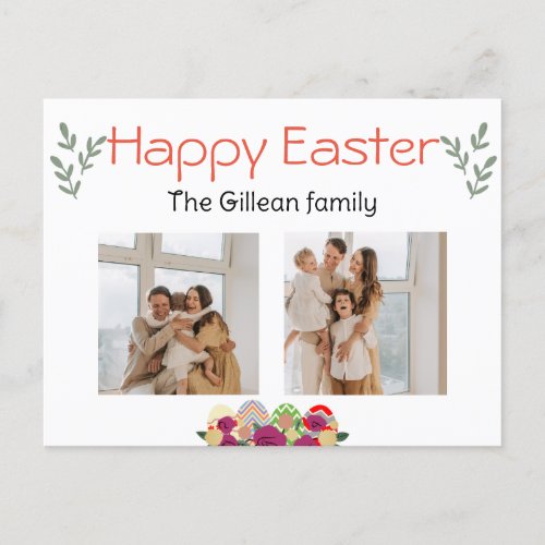 easter day happy easter to family two photo holiday postcard