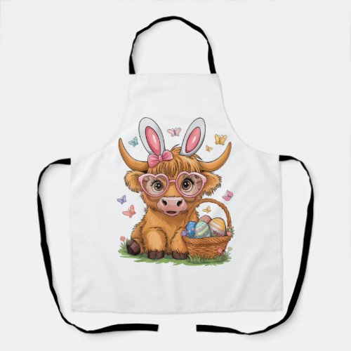 Easter Day Highland Cow Cute Easter Bunny Farmer W Apron