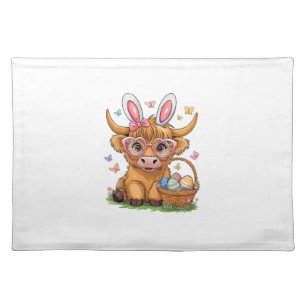 Easter Day Highland Cow Cute Easter Bunny Farmer W Cloth Placemat