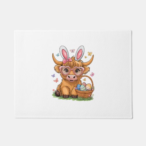 Easter Day Highland Cow Cute Easter Bunny Farmer W Doormat