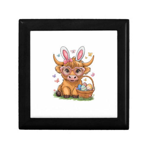 Easter Day Highland Cow Cute Easter Bunny Farmer W Gift Box