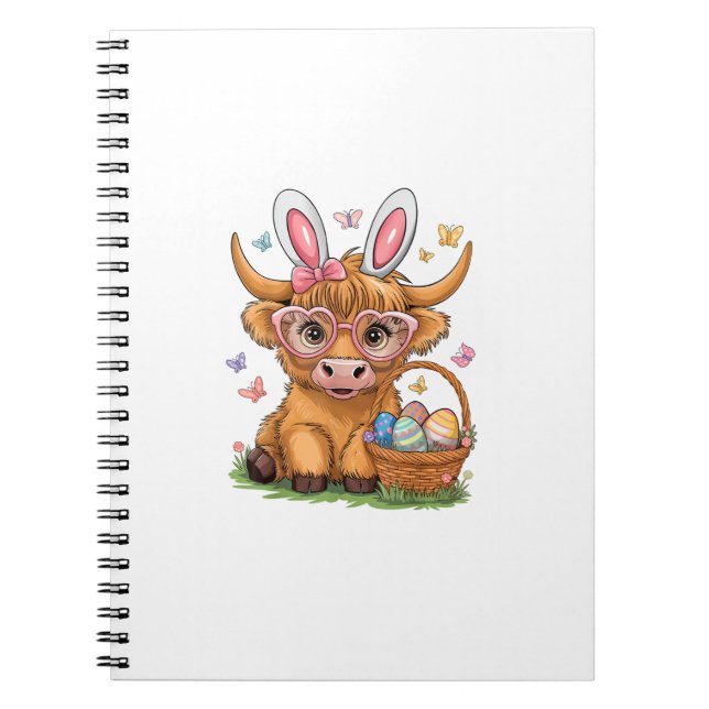 Easter Day Highland Cow Cute Easter Bunny Farmer W Notebook (Front)