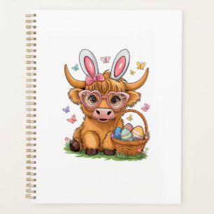 Easter Day Highland Cow Cute Easter Bunny Farmer W Planner