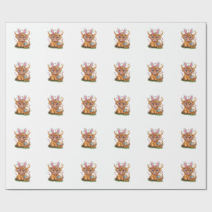 Easter Day Highland Cow Cute Easter Bunny Farmer W Wrapping Paper