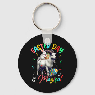 Easter Day Is Magical Cute Bunny Riding Goat Hunti Keychain